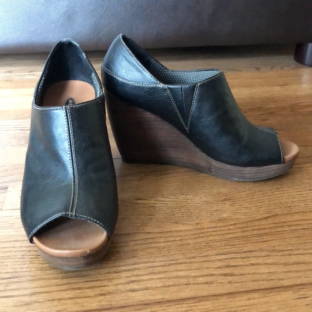 Dr Scholls Black platform wedge Peep Toe Bootie size 8.5